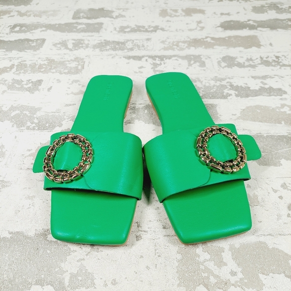 NEW Open Edit Lely Green Square Toe Slide Sandals I648 - Picture 3 of 12